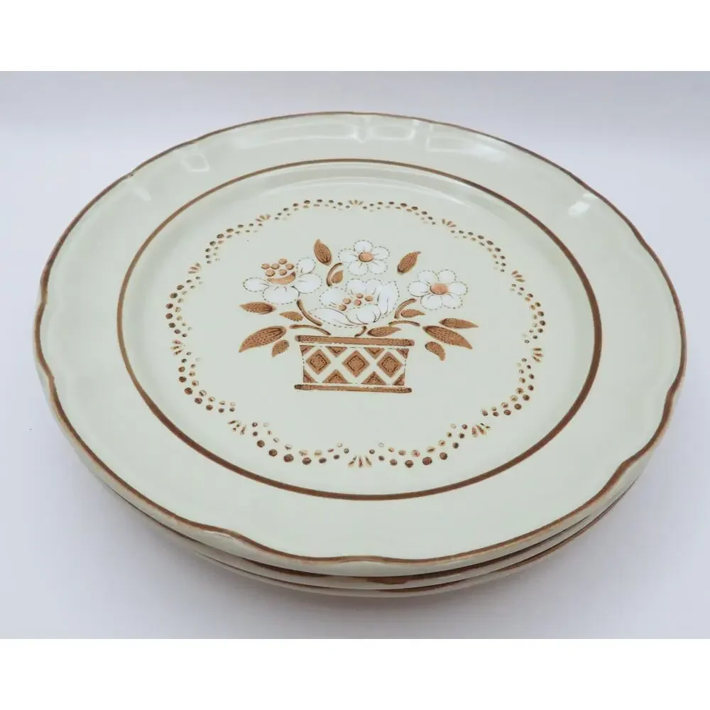Cumberland Mayblossom Stoneware Japan Dessert Plates Set of 3 Brown Floral 7.75